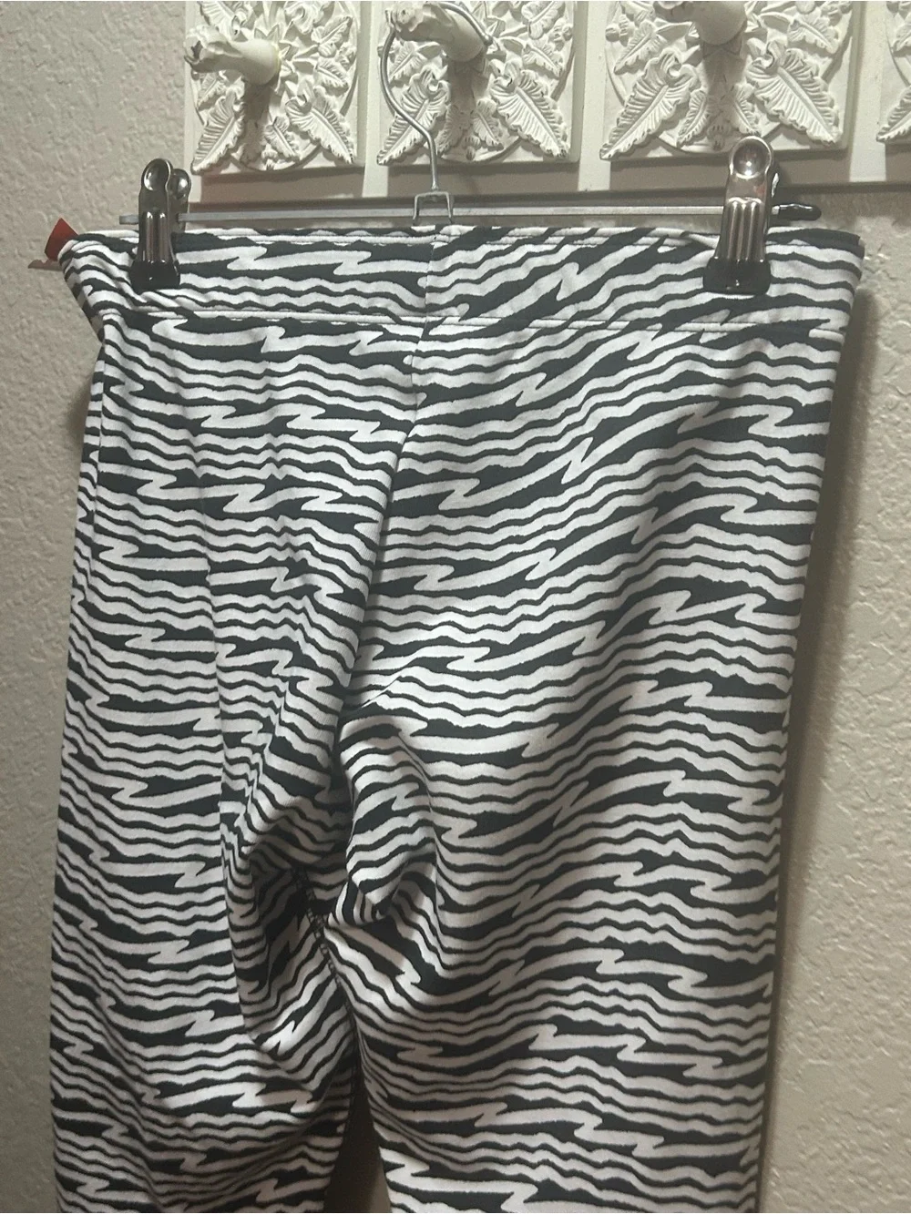 Nike Black and White Zebra Print Leggings with Orange Swoosh